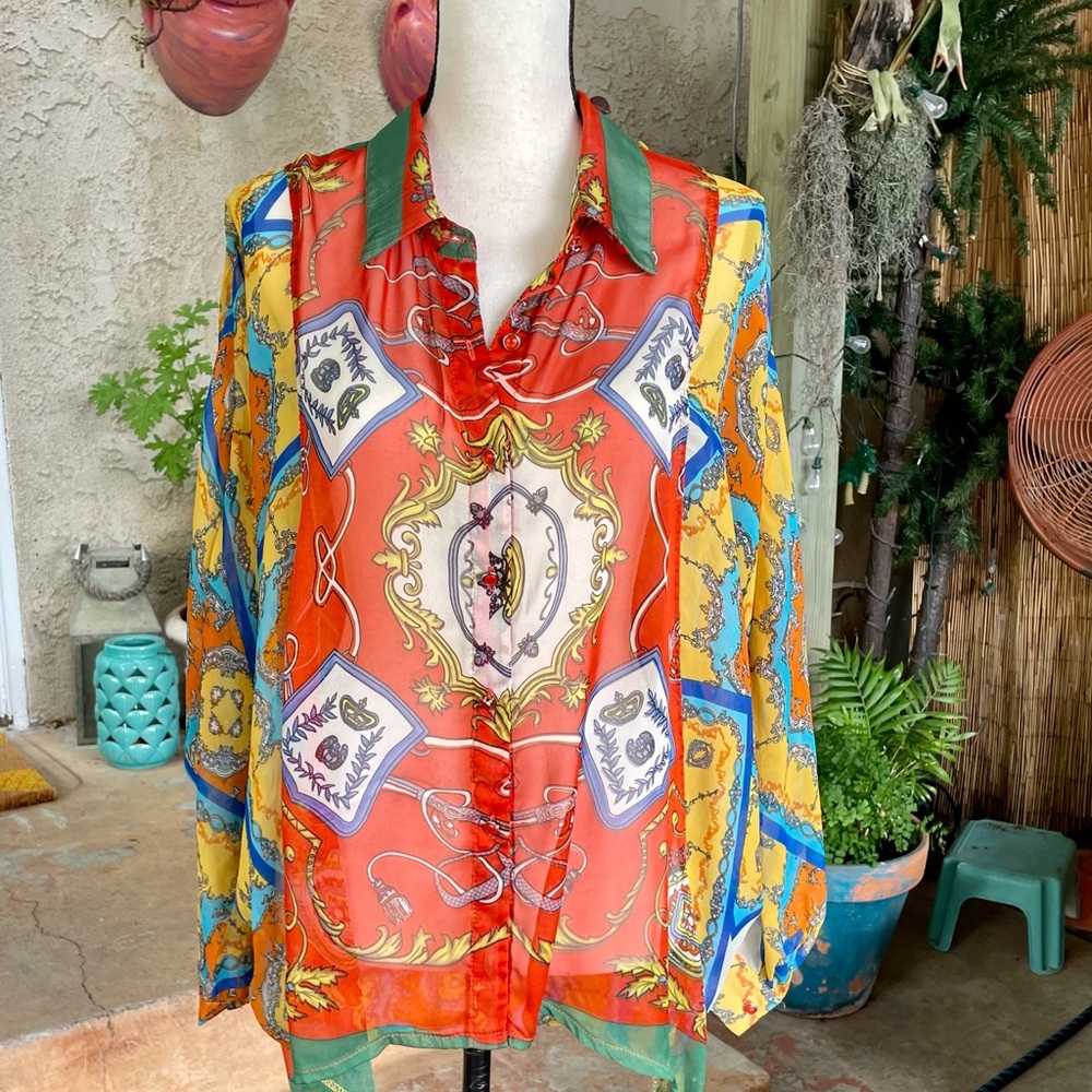 Solitaire Colorful Sheer Chiffon Blouse size L